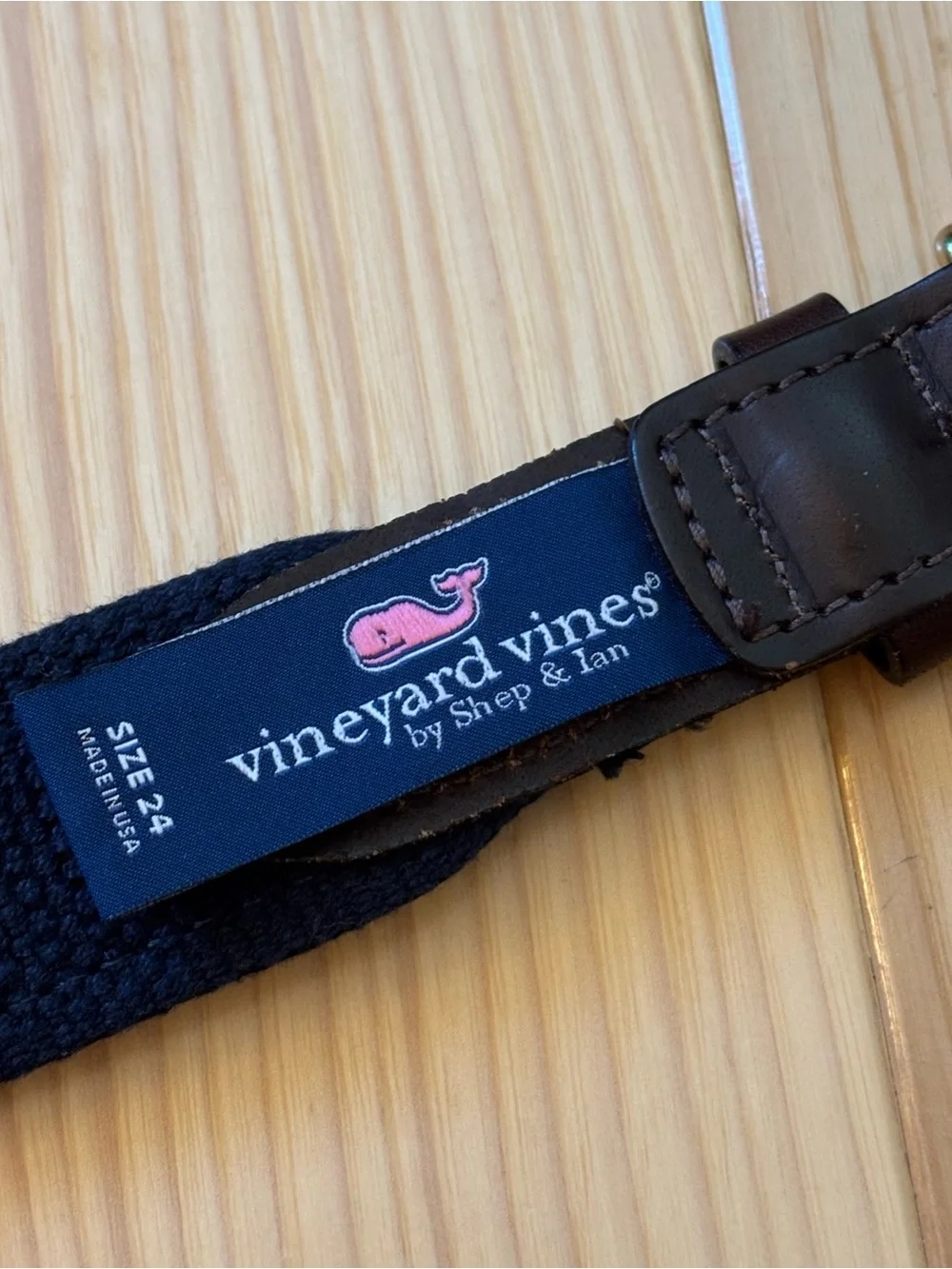 Vineyard Vines Boys Classic Whale Canvas Club Brown Leather Belt Size 24